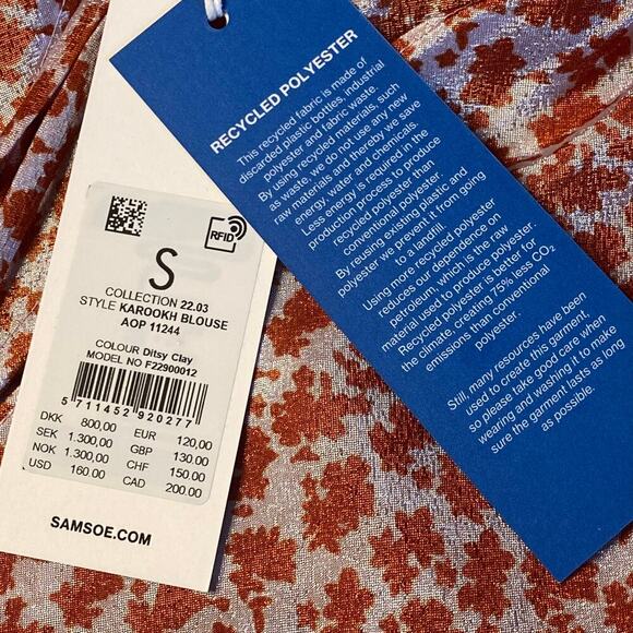 Samsoe Karookh Blouse Floral Shimmer Flutter Sleeve Feminine Romantic Womens S - Picture 7 of 13